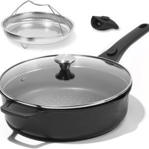 ESLITE LIFE Nonstick Always Pan with Lid. 11 Inch(4.5 Qt) Deep Frying Skillet Saut?? Pan. Safe for Oven. Induction & All Cooktops. PTFE & PFOA Free (Black Granite. 11 w/Lid & Steamer): Home & Kitchen