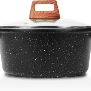 ESLITE LIFE Nonstick Stock Pot with Lid. 5 Quart Granite Casserole Large Soup Pot Pasta Cooking Pot. Induction Compatible. PTFE & PFOA Free. Black: Home & Kitchen