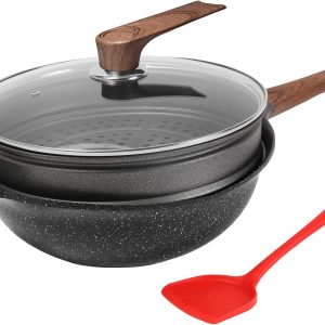 ESLITE LIFE Nonstick Woks & Stir-fry Pans with Steamer. Deep Frying Pan with Lid Induction Compatible (6.5 Quart // 12.5 Inch & Steamer): Home & Kitchen