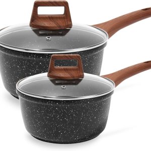 ESLITE LIFE 1.5 QT & 2.5 QT Sauce Pan Set with Lids. Nonstick Small Soup Pot Compatible with All Stovetops (Gas. Electric & Induction). PFOA Free. Black: Home & Kitchen